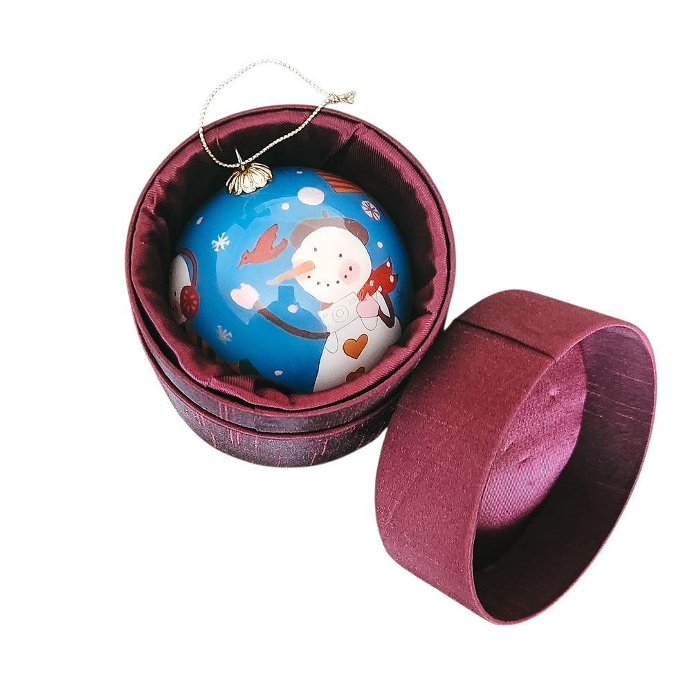 Pier 1 Li Bien Christmas Ornaments 2007 Snowmen Set Blue Reverse Hand Painted